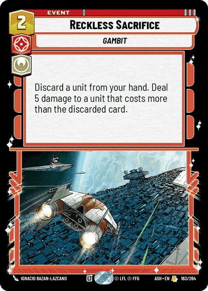 Reckless Sacrifice (ASH) Rare Star Wars Unlimited Fantasy Flight Games Standard Non-Foil