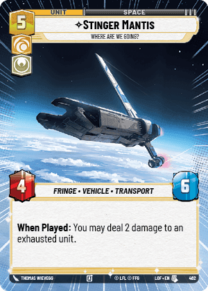 Stinger Mantis - Where Are We Going? (LOF) Uncommon Fantasy Flight Games Hyperspace Non-Foil