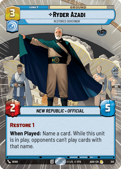 Ryder Azadi - Restored Governor (ASH) Rare Star Wars Unlimited Fantasy Flight Games Hyperspace Non-Foil