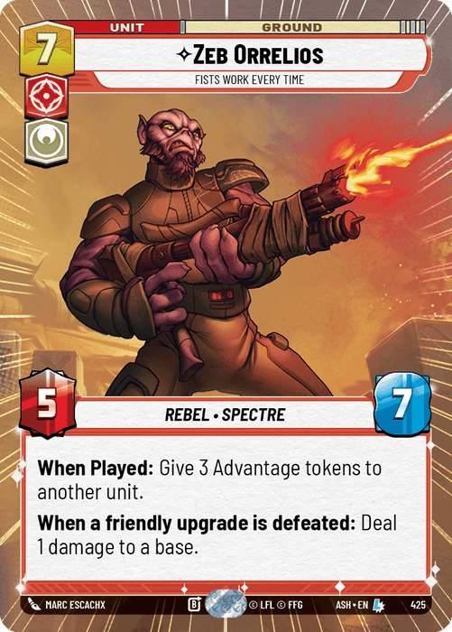 Zeb Orrelios - Fists Work Every Time (ASH) Legendary Star Wars Unlimited Fantasy Flight Games Hyperspace Non-Foil