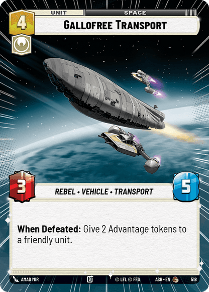 Gallofree Transport (ASH) Common Star Wars Unlimited Fantasy Flight Games Hyperspace Non-Foil