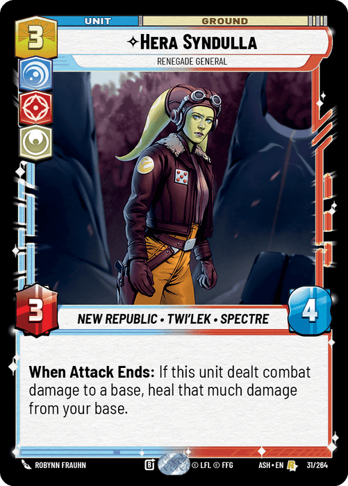 Hera Syndulla - Renegade General (ASH) Rare Star Wars Unlimited Fantasy Flight Games Standard Non-Foil