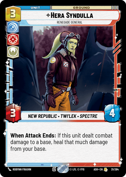 Hera Syndulla - Renegade General (ASH) Rare Star Wars Unlimited Fantasy Flight Games Standard Non-Foil