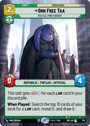 Orn Free Taa - Political Power Broker (SEC) Rare Fantasy Flight Games Hyperspace Non-Foil