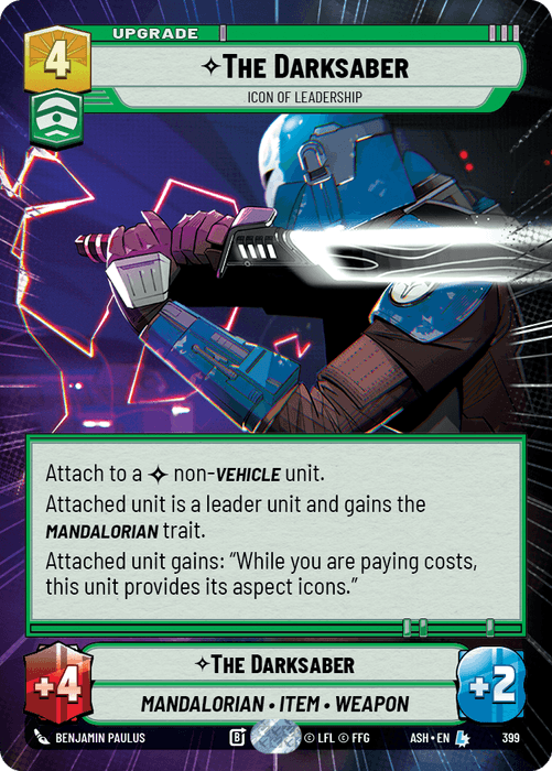 The Darksaber - Icon of Leadership (ASH) Legendary Star Wars Unlimited Fantasy Flight Games Hyperspace Non-Foil