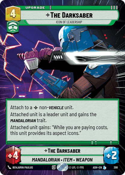 The Darksaber - Icon of Leadership (ASH) Legendary Star Wars Unlimited Fantasy Flight Games Hyperspace Non-Foil