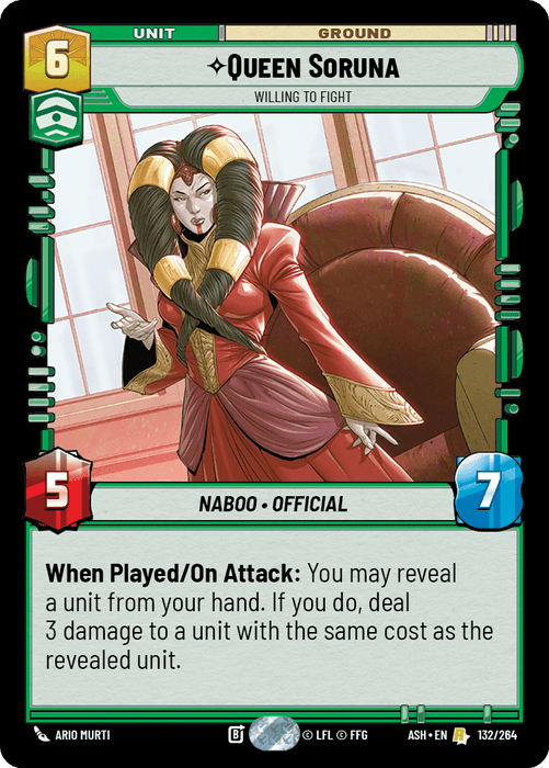 Queen Soruna - Willing to Fight (ASH) Rare Star Wars Unlimited Fantasy Flight Games Standard Non-Foil