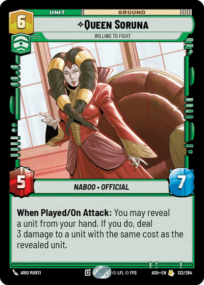Queen Soruna - Willing to Fight (ASH) Rare Star Wars Unlimited Fantasy Flight Games Standard Non-Foil