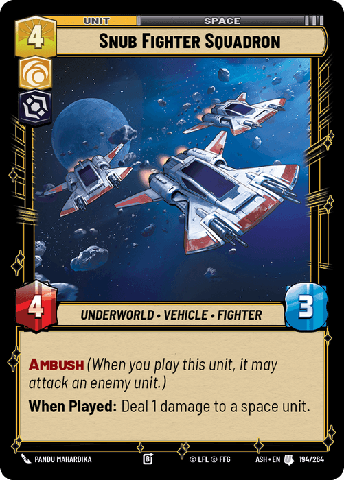 Snub Fighter Squadron (ASH) Uncommon Star Wars Unlimited Fantasy Flight Games Standard Non-Foil