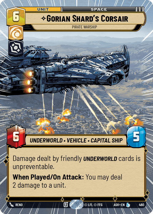 Gorian Shard's Corsair - Pirate Warship (ASH) Legendary Star Wars Unlimited Fantasy Flight Games Hyperspace Non-Foil