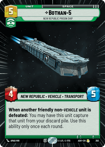 Bothan-5 - New Republic Prison Ship (ASH) Rare Star Wars Unlimited Fantasy Flight Games Hyperspace Non-Foil