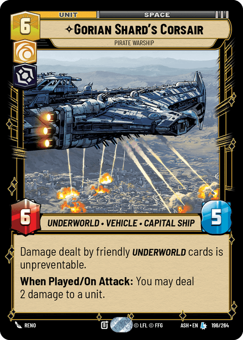 Gorian Shard's Corsair - Pirate Warship (ASH) Legendary Star Wars Unlimited Fantasy Flight Games Standard Non-Foil