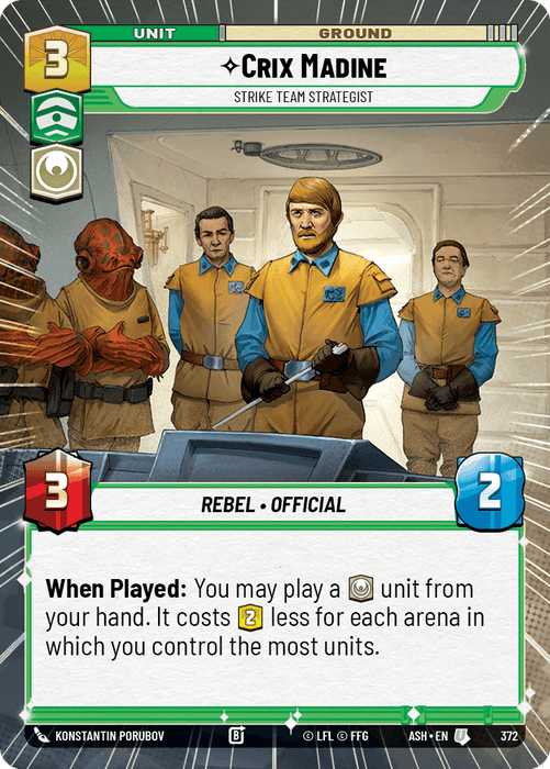 Crix Madine - Strike Team Strategist (ASH) Uncommon Star Wars Unlimited Fantasy Flight Games Hyperspace Non-Foil