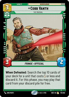 Cobb Vanth - The Marshal (SHD) Rare Star Wars Unlimited Fantasy Flight Games Standard Non-Foil 