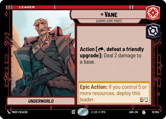 Vane - Quarrelsome Pirate (ASH) Rare Star Wars Unlimited Fantasy Flight Games Standard Non-Foil