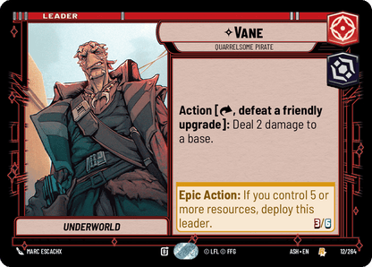 Vane - Quarrelsome Pirate (ASH) Rare Star Wars Unlimited Fantasy Flight Games Standard Non-Foil