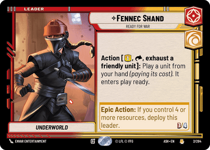 Fennec Shand - Ready for War (ASH) Rare Star Wars Unlimited Fantasy Flight Games Standard Non-Foil