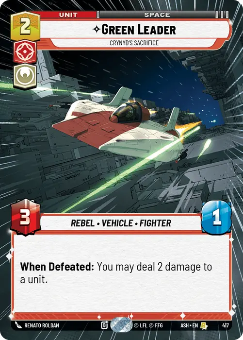 Green Leader - Crynyd's Sacrifice (ASH) Rare Star Wars Unlimited Fantasy Flight Games Hyperspace Non-Foil