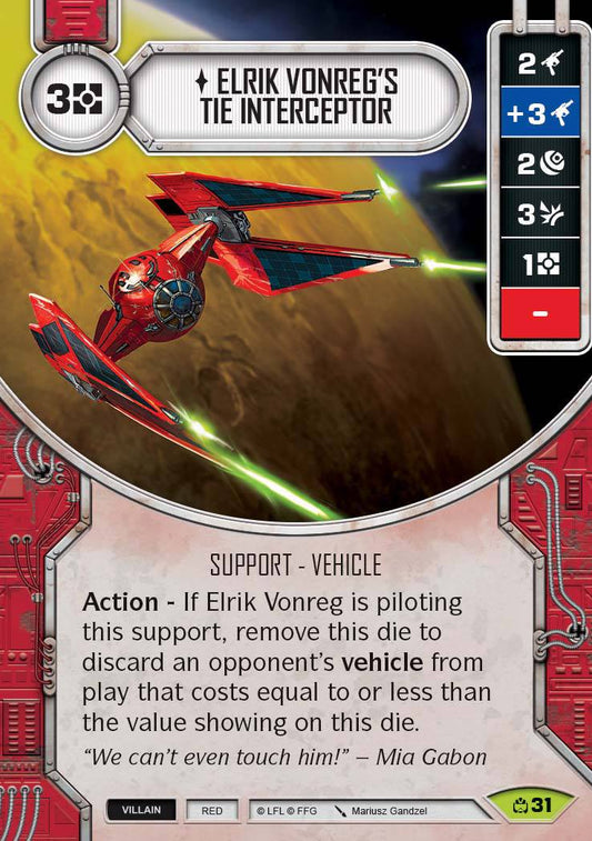 Elrik Vonreg's TIE Interceptor (CM) Rare Star Wars Destiny Fantasy Flight Games   