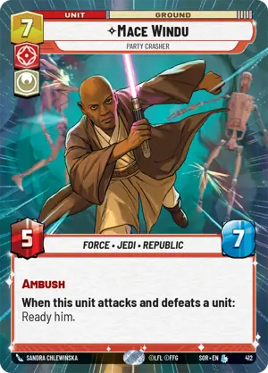 Mace Windu - Party Crasher (SOR) Legendary Star Wars Unlimited Fantasy Flight Games Hyperspace Non-Foil 