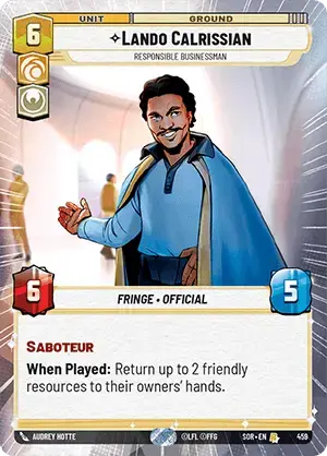 Lando Calrissian - Responsible Businessman (SOR) Rare Star Wars Unlimited Fantasy Flight Games Hyperspace Non-Foil 