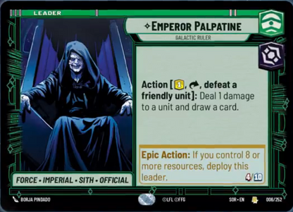 Emperor Palpatine - Galactic Ruler (SOR) Rare Star Wars Unlimited Fantasy Flight Games Standard Non-Foil 