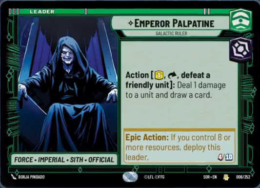 Emperor Palpatine - Galactic Ruler (SOR) Rare Star Wars Unlimited Fantasy Flight Games Standard Non-Foil 