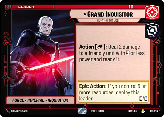 Grand Inquisitor - Hunting The Jedi (SOR) Rare Star Wars Unlimited Fantasy Flight Games Standard Non-Foil 