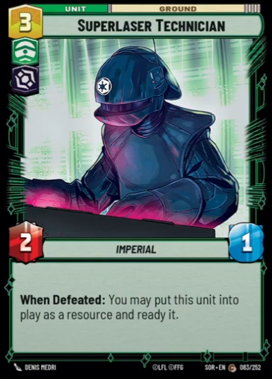 Superlaser Technician (SOR) Common Star Wars Unlimited Fantasy Flight Games Standard Non-Foil 