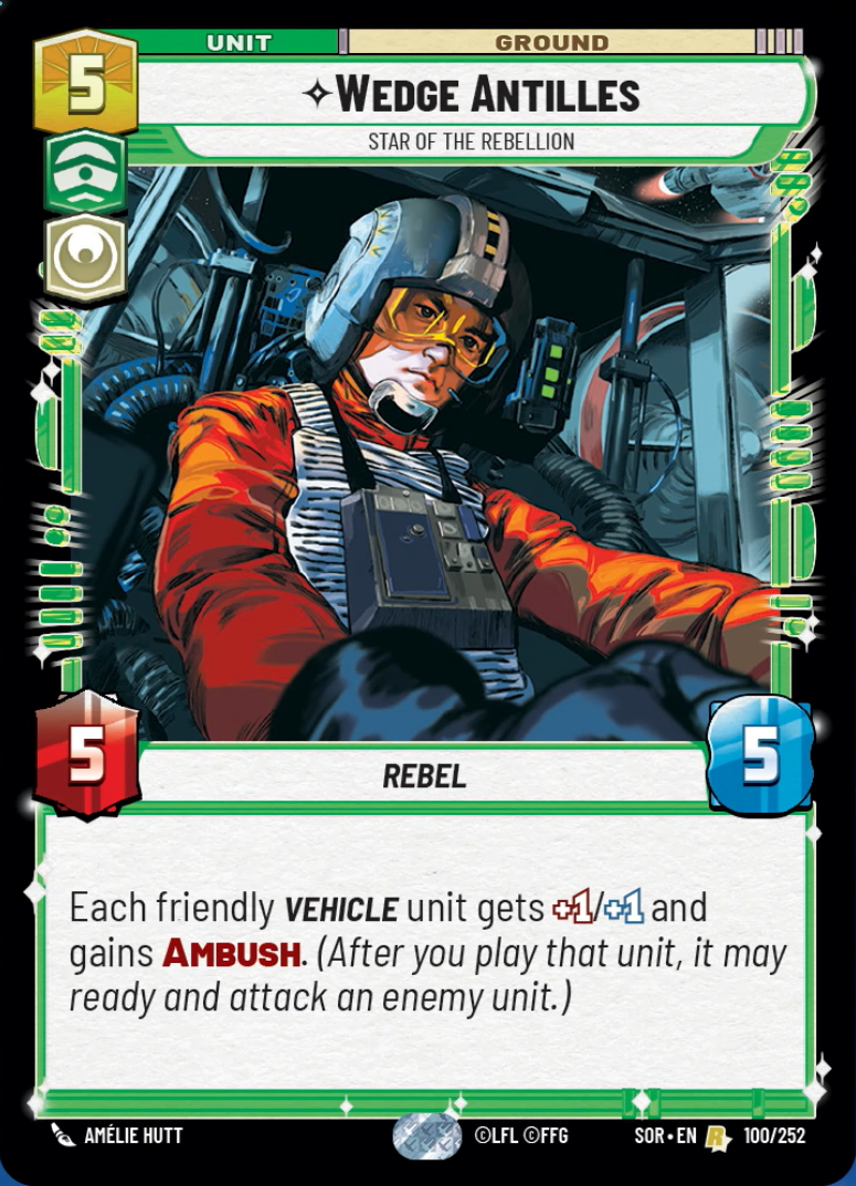 Wedge Antilles - Star of the Rebellion (SOR) Rare Star Wars Unlimited Fantasy Flight Games Standard Non-Foil 