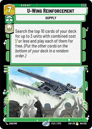 U-Wing Reinforcement (SOR) Rare Star Wars Unlimited Fantasy Flight Games Standard Non-Foil 