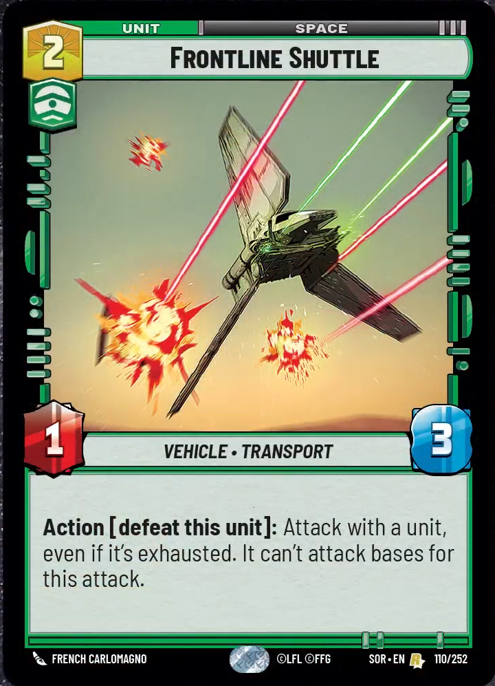 Frontline Shuttle (SOR) Rare Star Wars Unlimited Fantasy Flight Games Standard Non-Foil 
