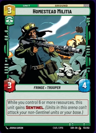 Homestead Militia (SOR) Common Star Wars Unlimited Fantasy Flight Games Standard Non-Foil 