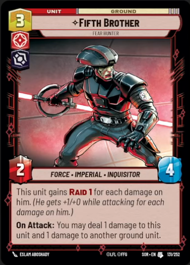 Fifth Brother - Fear Hunter (SOR) Uncommon Star Wars Unlimited Fantasy Flight Games Standard Non-Foil 