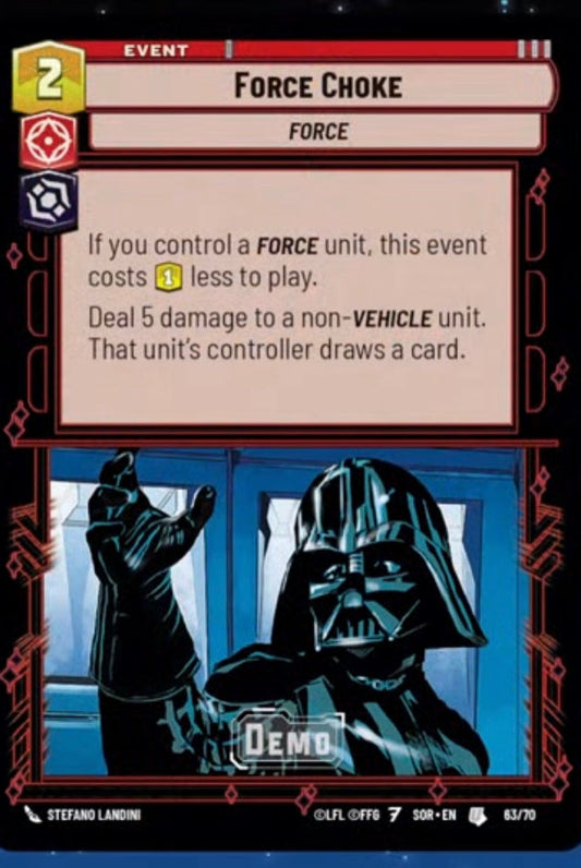 Force Choke (SOR) Uncommon Star Wars Unlimited Fantasy Flight Games Standard Non-Foil 