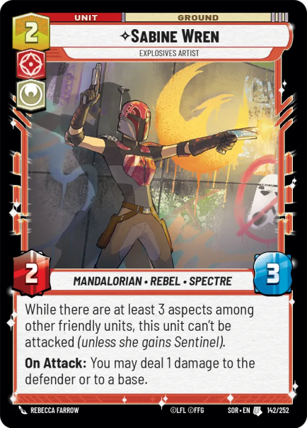 Sabine Wren - Explosives Artist (SOR) Uncommon Star Wars Unlimited Fantasy Flight Games Standard Non-Foil 