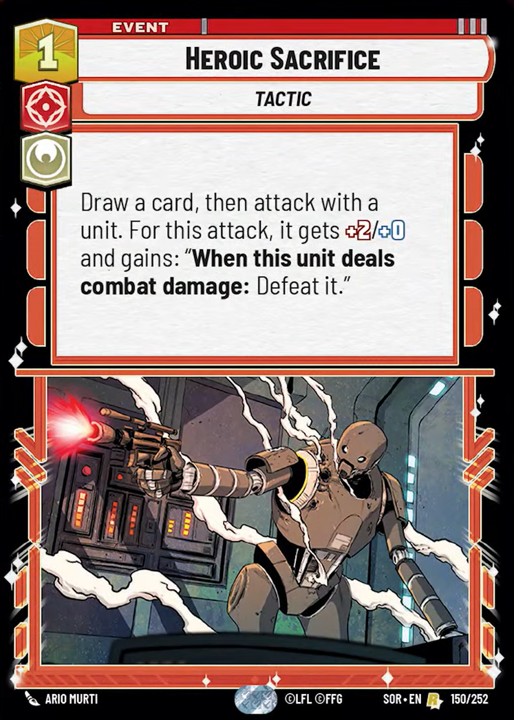 Heroic Sacrifice (SOR) Rare Star Wars Unlimited Fantasy Flight Games Standard Non-Foil 