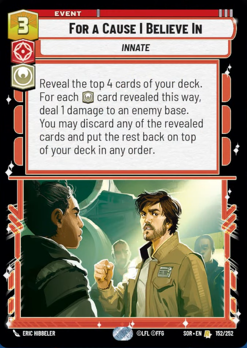 For a Cause I Believe In (SOR) Rare Star Wars Unlimited Fantasy Flight Games Standard Non-Foil 