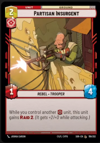 Partisan Insurgent (SOR) Common Star Wars Unlimited Fantasy Flight Games Standard Non-Foil 