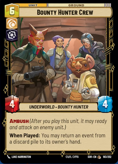 Bounty Hunter Crew (SOR) Common Star Wars Unlimited Fantasy Flight Games Standard Non-Foil 