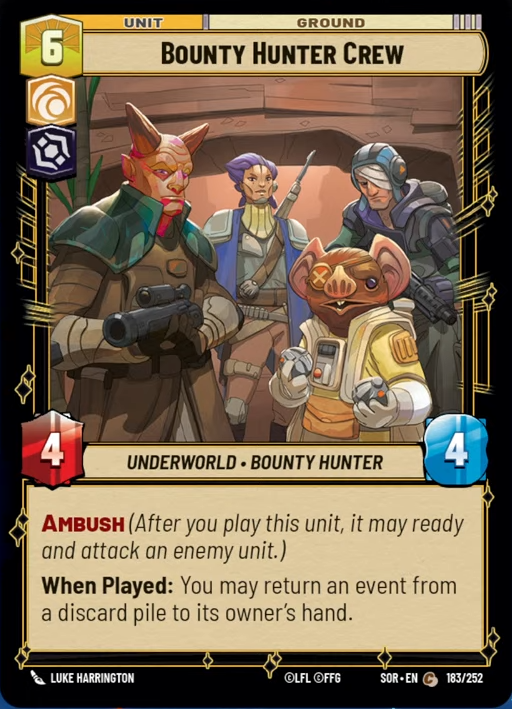 Bounty Hunter Crew (SOR) Common Star Wars Unlimited Fantasy Flight Games Standard Non-Foil 