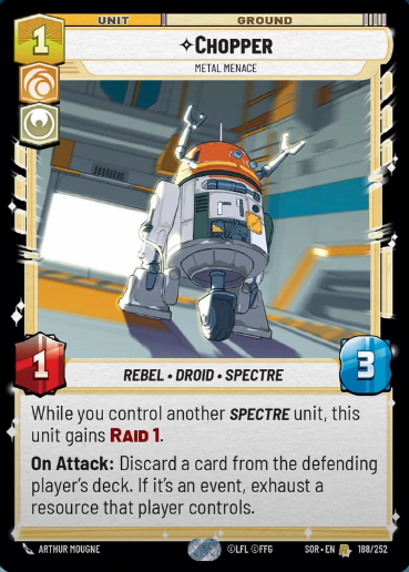 Chopper - Metal Menace (SOR) Rare Star Wars Unlimited Fantasy Flight Games Standard Non-Foil 
