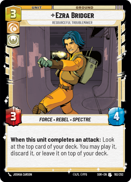 Ezra Bridger - Resourceful Troublemaker (SOR) Uncommon Star Wars Unlimited Fantasy Flight Games Standard Non-Foil 