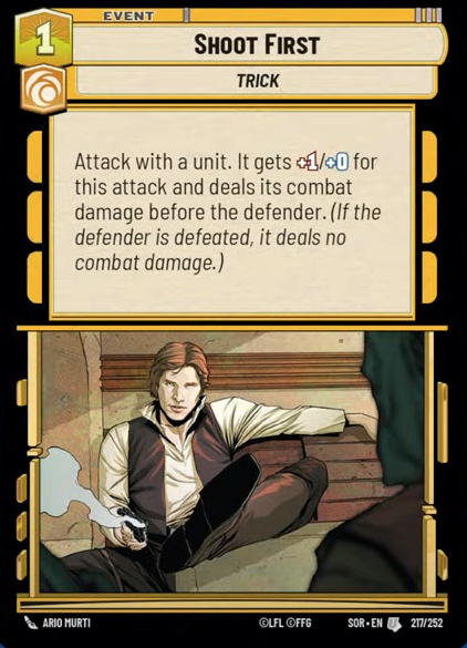 Shoot First (SOR) Uncommon Star Wars Unlimited Fantasy Flight Games Standard Non-Foil 