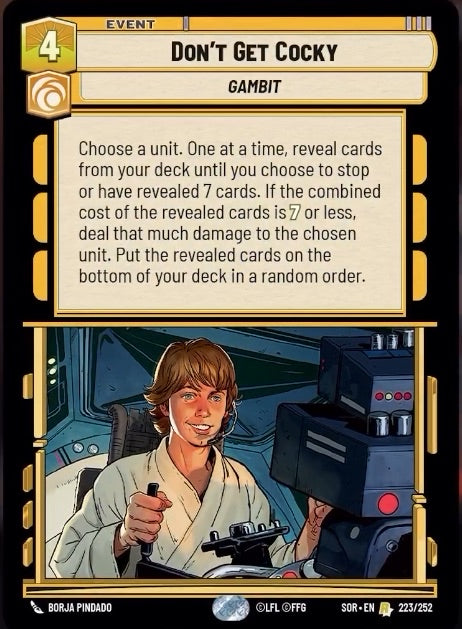 Don't Get Cocky (SOR) Rare Star Wars Unlimited Fantasy Flight Games Standard Non-Foil 