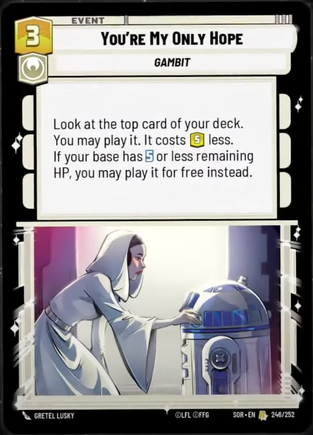 You're My Only Hope (SOR) Rare Star Wars Unlimited Fantasy Flight Games Standard Non-Foil 
